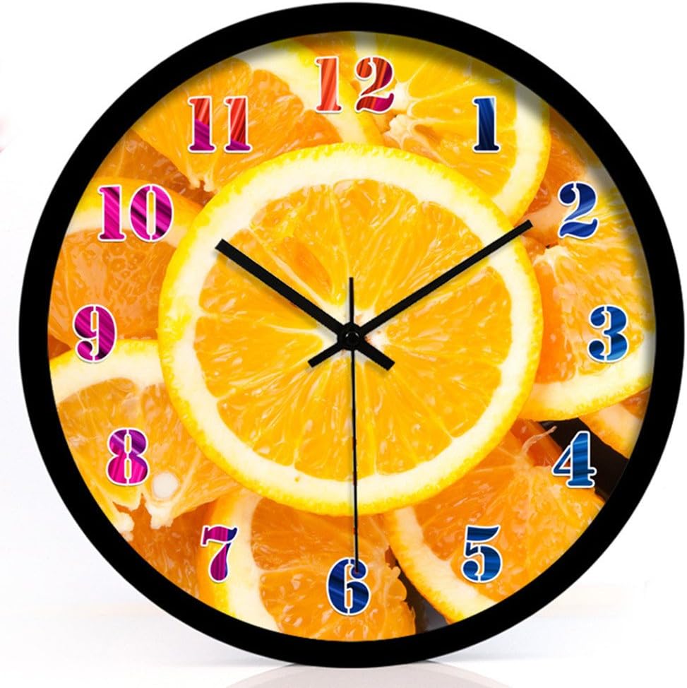 FortuneVin Wall Clock Silent movement Wall Clock Home Office Decor for Living Room Bedroom and Kitchen Clock Wall Simple Colored Orange Fruit Creative Garden Art Quartz Clock Mute8In.