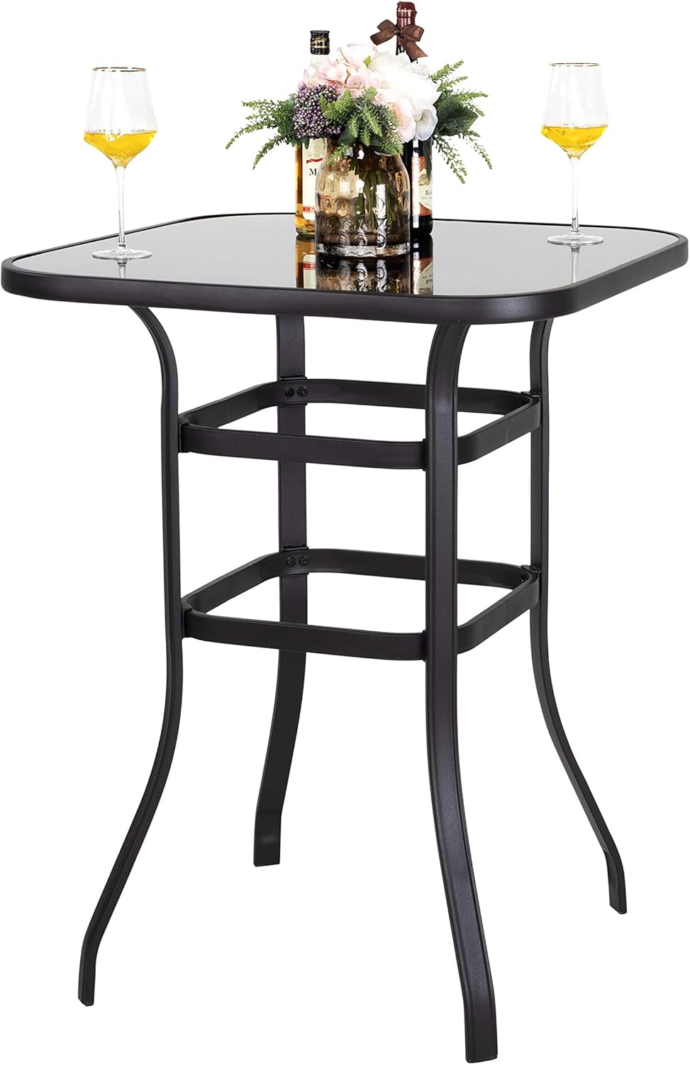 Nuu Garden Outdoor Bar Height Patio Tables, 32 Inch Square Steel Frame High Top Bar Table, Tempered Glass Table Top, Black: Garden & Outdoor