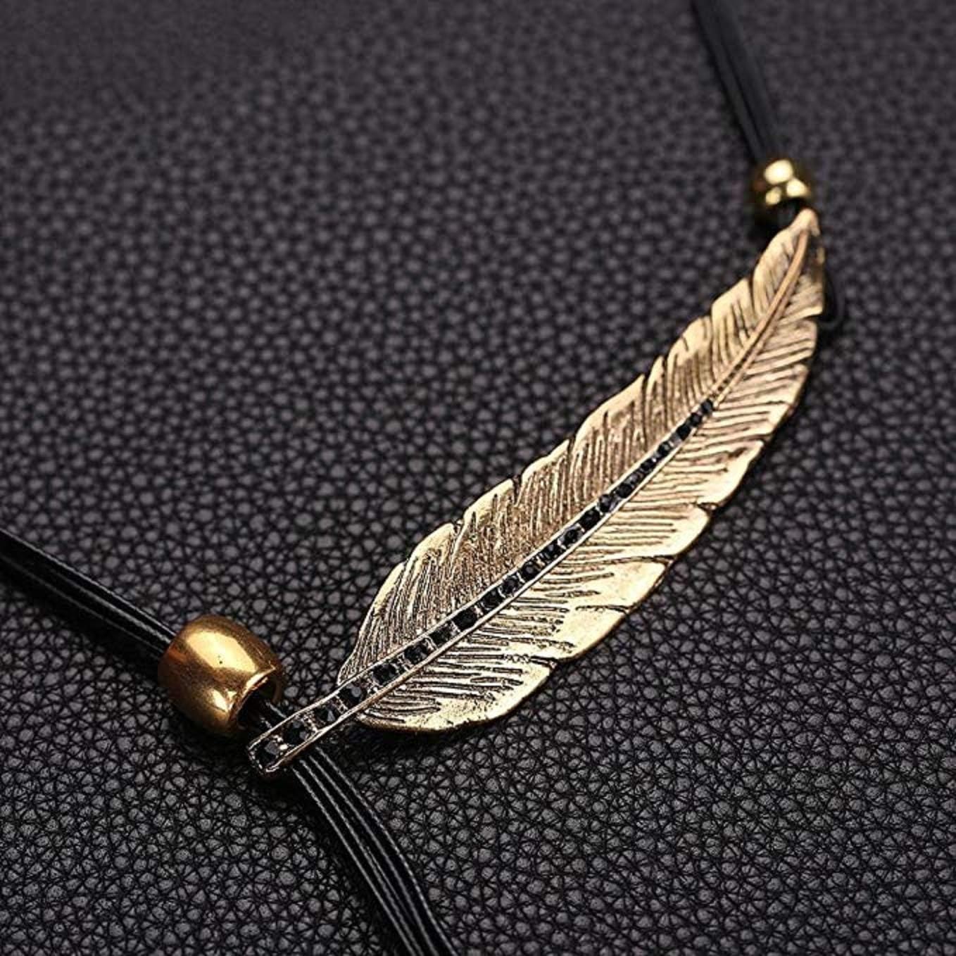 Wcysin Brown Women Girls Antique Vintage Time Necklace Sweater Chain Pendant Feather Pendant Necklace Brown and Gold - Image 4