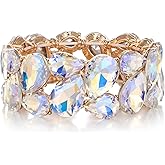 EVER FAITH Wedding Austrian Crystal Elastic Stretch Bangle Bracelet for Bride, Art Deco Elegant Taerdrop Vintage Party Wrist Jewelry for Woman