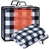 Tuanse 58 x 43 Inches 12 Volt Heated Car Blanket Plug in Portable Car Electric Blanket with Cigarette Lighter, Temperature Controller and Storage Bag for Rv Truck Traveling(Black White,Plaid)