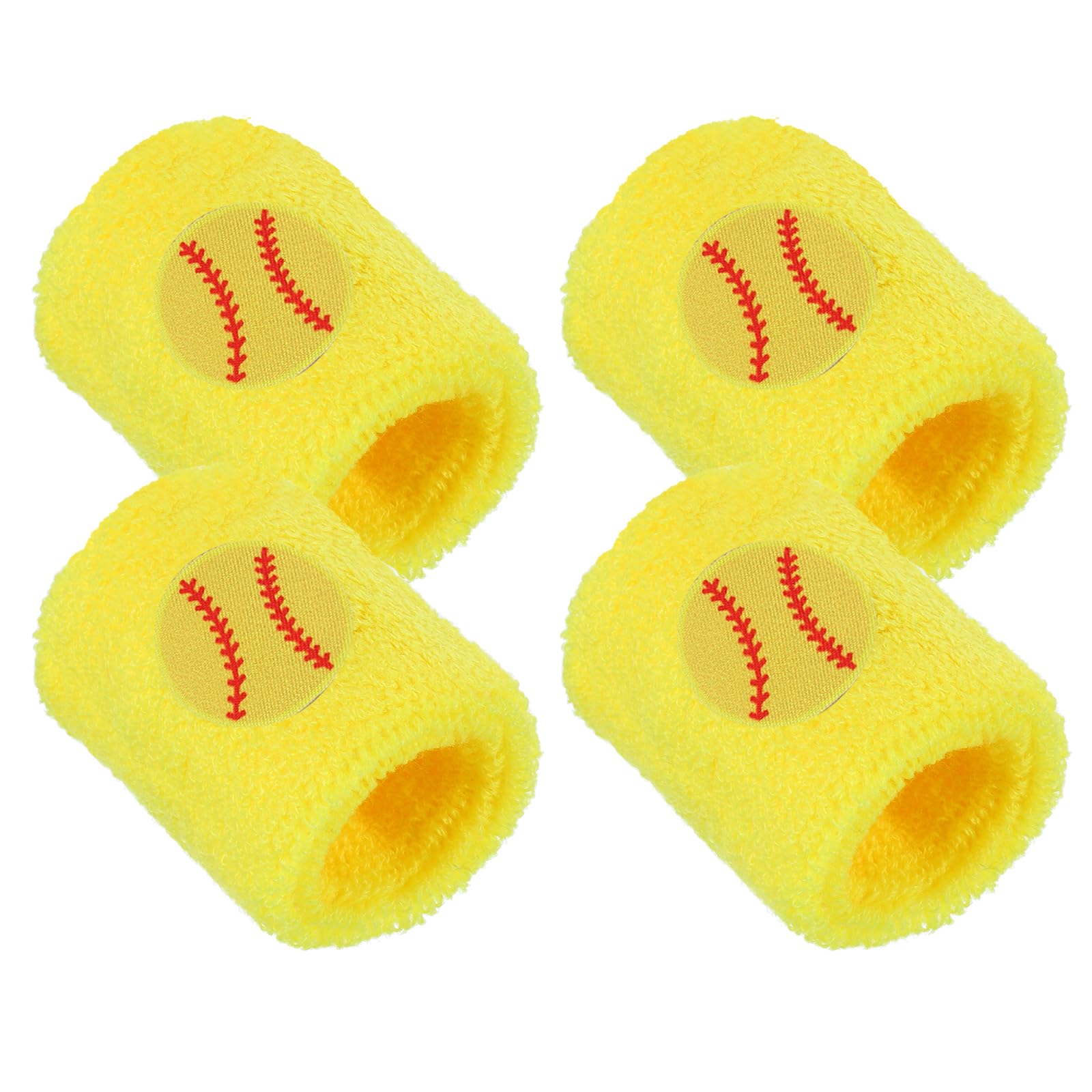 PATIKIL Colorful Sports Wristbands, 4 Packs Sweatbands Terry Cloth for Soccer Baseball Basketball Softball, Yellow