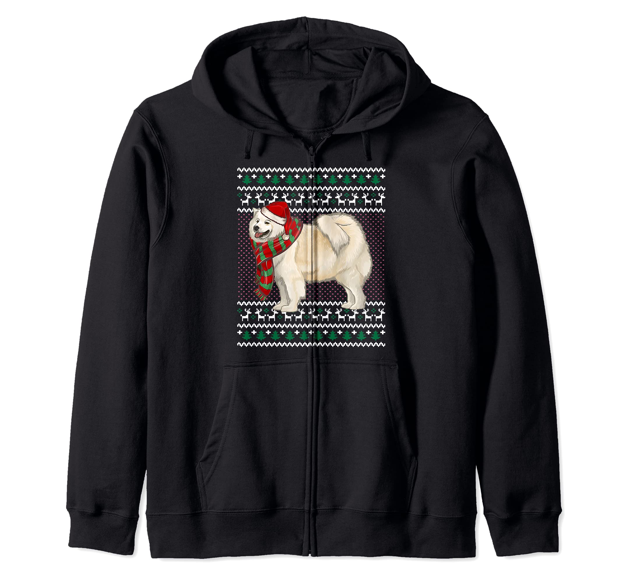 Xmas Samoyed Dog Santa Hat Ugly Christmas Zip Hoodie