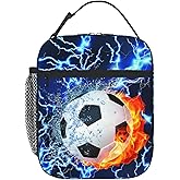 UEQIKI Soccer Ball Fire Lightning Insulated Lunch Bag for Women & Men, Reusable Leak-Proof Lunch Box with Cooler Compartment, Lunch Tote for Adults Work Travel Picnic Durable & Washable