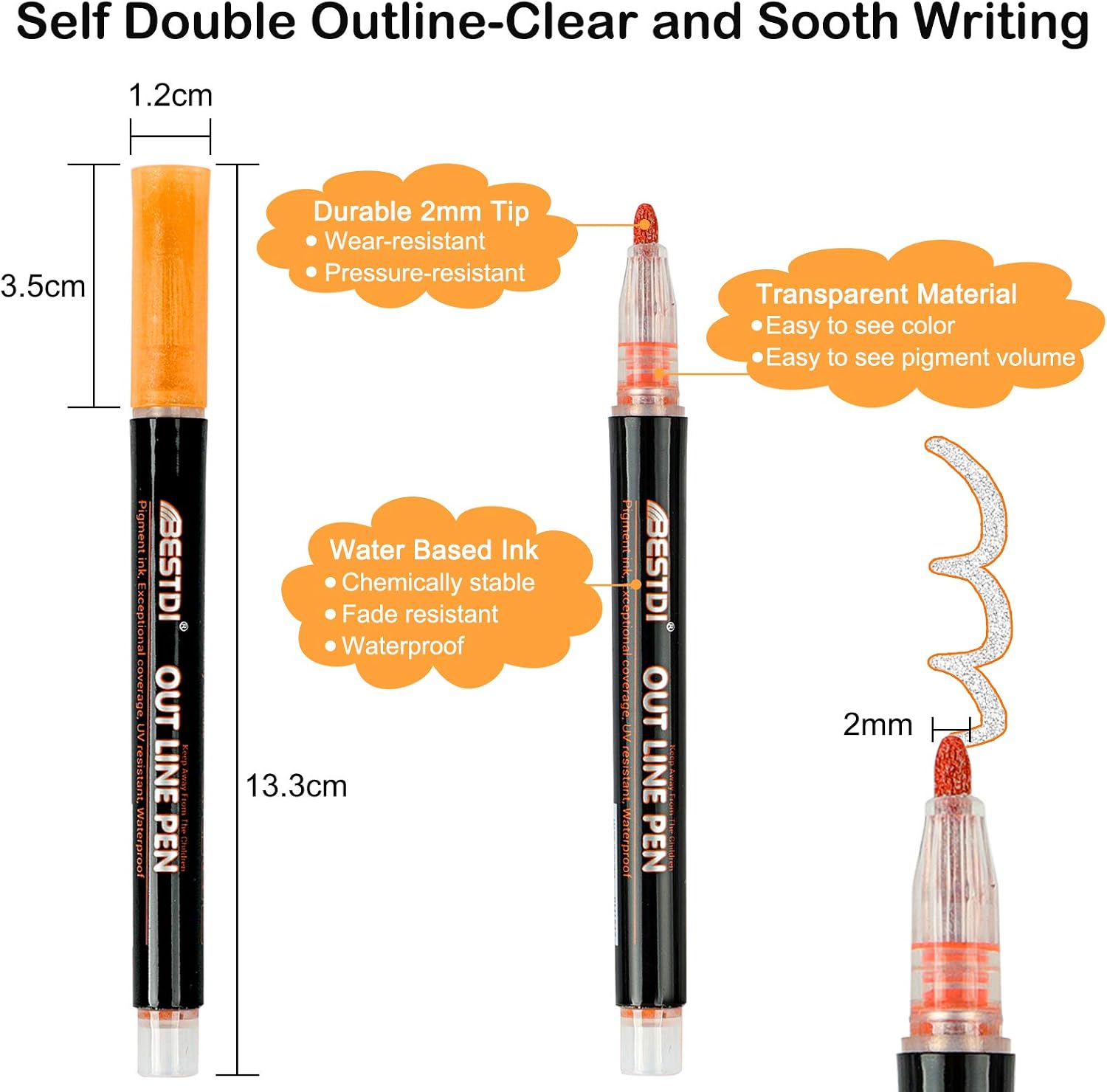 Double Line Outline Pens 12 Colours Shimmer Metallic Markers Glitter Pens for Painting DIY Art Craft Scrap Booking Posters Doodle Dazzle Writing Drawing Pen for Birthday Greeting Festival Gift Card - Image 4