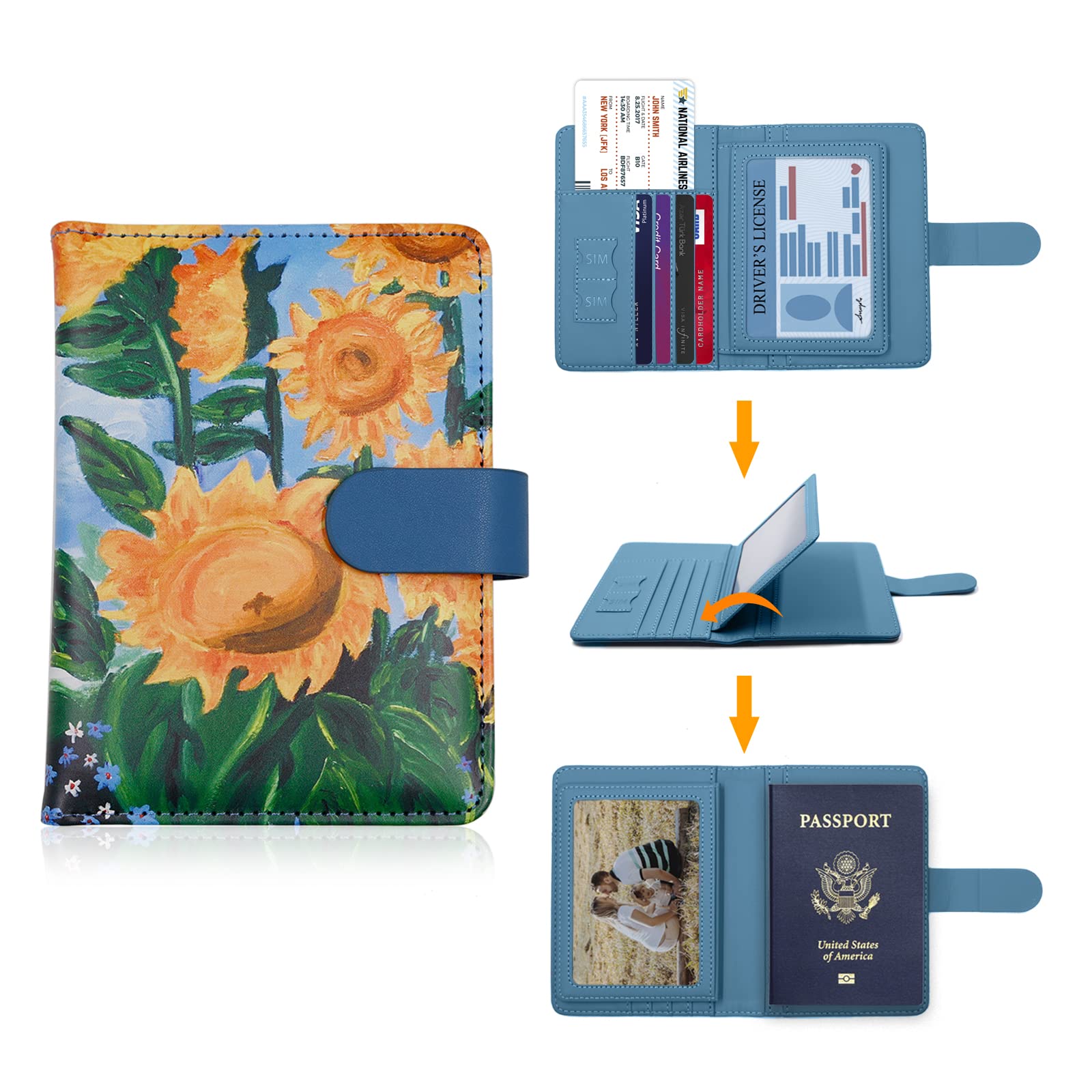 Melsbrinna Rfid Passport Holder for Travel women/Men, Cute Passport Wallet Rfid Blocking Card Slots, Rfid Passport Cover/CaseTravel Wallet, Passport Book Holder (1, Blue2)