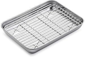 WEZVIX Stainless Steel Baking Sheet with Rack Set Tray Cookie Sheet & Oven Pan 9 x 7 x 1 inch, Non Toxic & Healthy, Rust Free