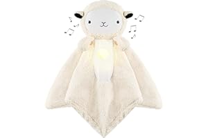Wavhello LoveBub Sound & Light Baby Security Blanket Lovey, Plush Lullaby Music Player, White Noise Soother & Soft Night Light, Machine Washable - Lou The Lamb (White Minky, 18")