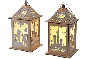 (Pack of 2) Versatile Festival Lighting Decors for Craft Home Use and Special Muslims Occasion Feature Wood Materials Glowing