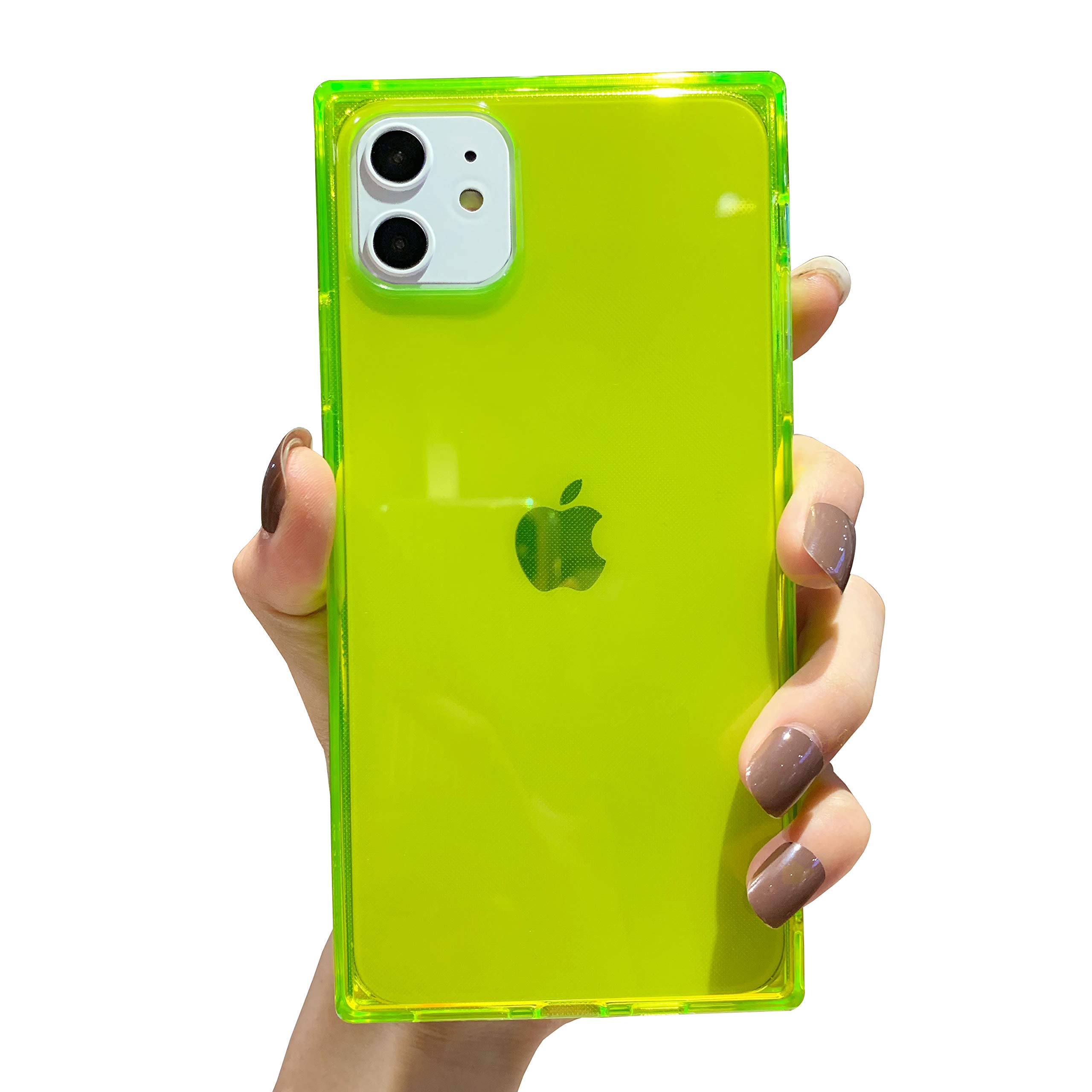 Tzomsze Clear Phone Case Compatible with iPhone 11, Transparent Square Reinforced Corner Camera Lens Screen Protection Raised Bezel Lifed Edge, Anti Fingerprint iPhone11case Grip Soft TPU Cover, Green