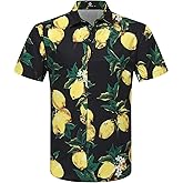 MCULIVOD Men's Printing Short Sleeve Casual Button Down Shirt,Hawaiian Tropical Fruit Pineapple Shirts
