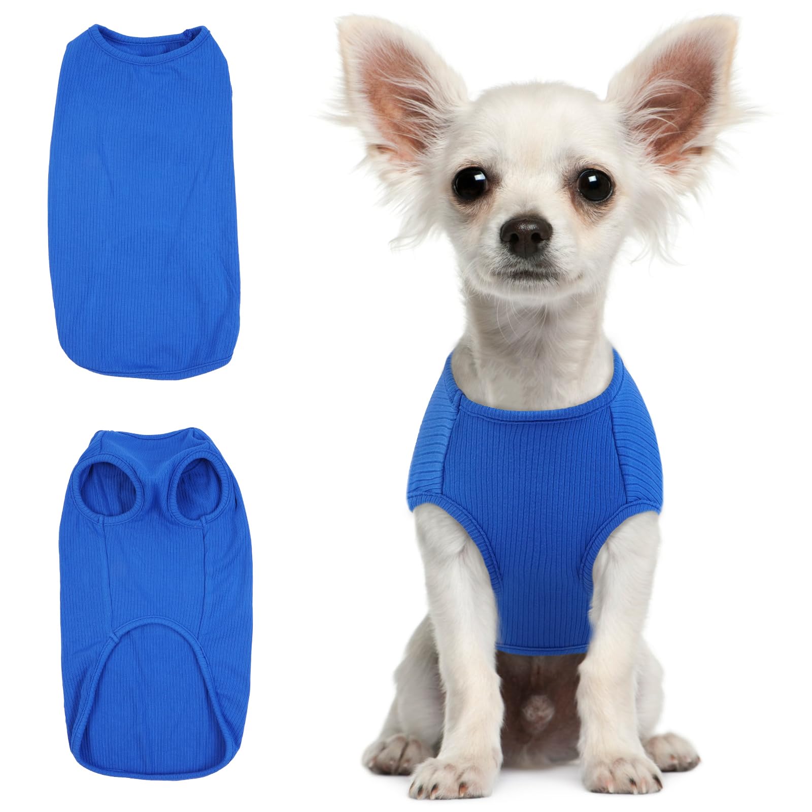 Hjumarayan Dog T Shirt - Summer Knitted Jumpers Soft Stretchy Clothes for Small Dogs Shirts, Striped Tshirt for Mini Chihuahua,Toy Yorkshire Terrier (Sapphire Blue XXS) — image 1
