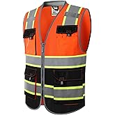 JKSafety Safety Vest for Men Women Hi Vis with Pockets and Cushioned Collar Construction Vest Meet ANSI Standard (BX360)