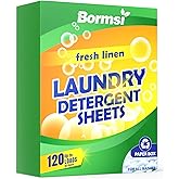 BORMSI Laundry Detergent Sheets Fresh Scent 120 Loads No Plastic Jug, Travel Laundry Soap Detergent 60 Sheets