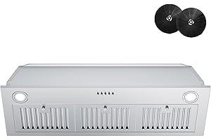 FIREGAS Range Hood Insert 36 inch, Built-in Kitchen Hood with 600 CFM, Ducted/Ductless Convertible Vent Hood, Stainless Steel Stove Hood Vent with Push Button, Baffle Filters and Charcoal Filters