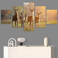 SIGNWIN 5 Panel Canvas Wall Art Modern Art Animals Dramatic Giraffe Lion Multicolor Photography Southwest for Home Decorations Ready to Hang - 60