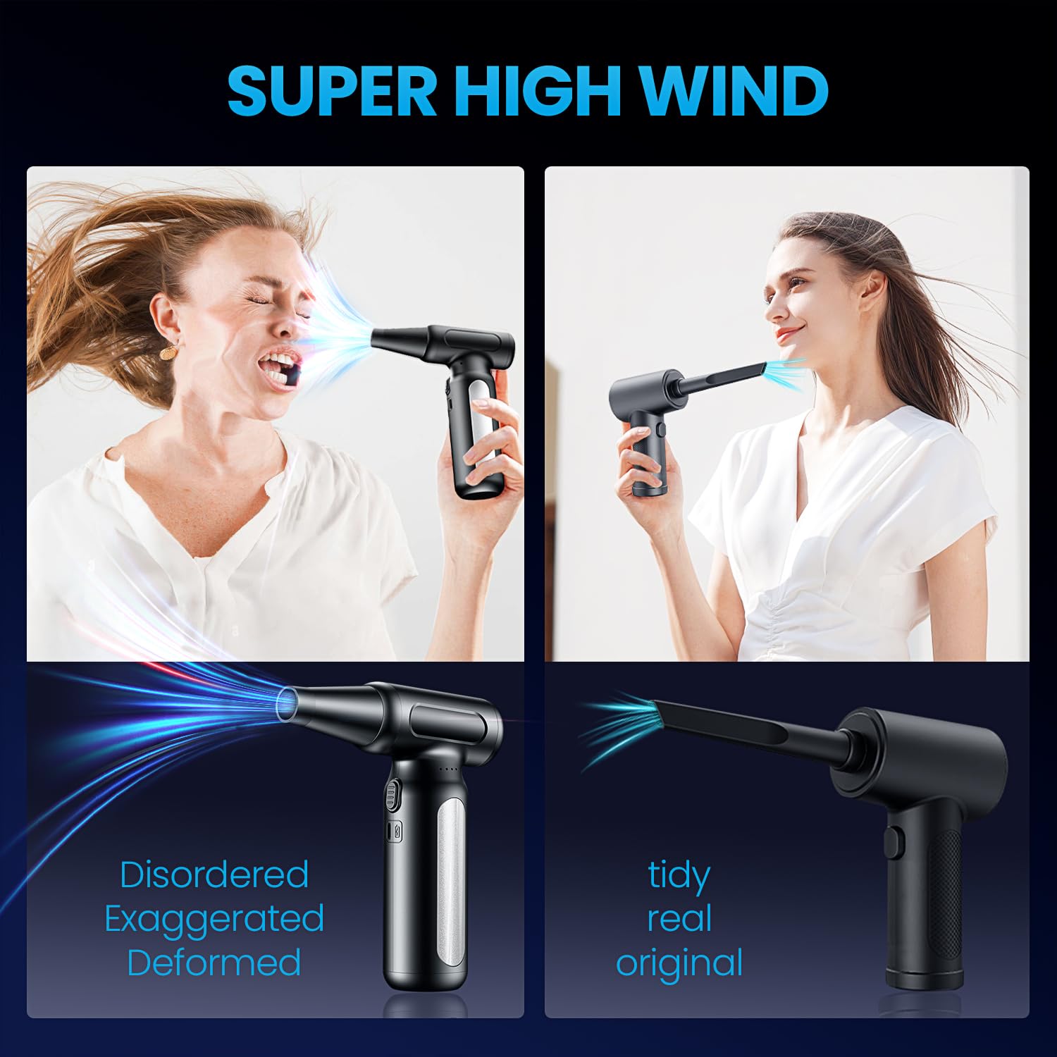 Electric Compressed Air Duster - 32,0000 RPM Rechargeable Cordless Air Blower for PC, Computer Keyboard Cleaning Kit - Mini Battery Powered Air Duster for Electronics, Car, Home - Replaces Air Cans