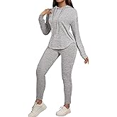 Fixmatti Women Pullover Hoodie Sweat Set Long Sleeve Ribbed Sweatsuit Tracksuits with Pocket