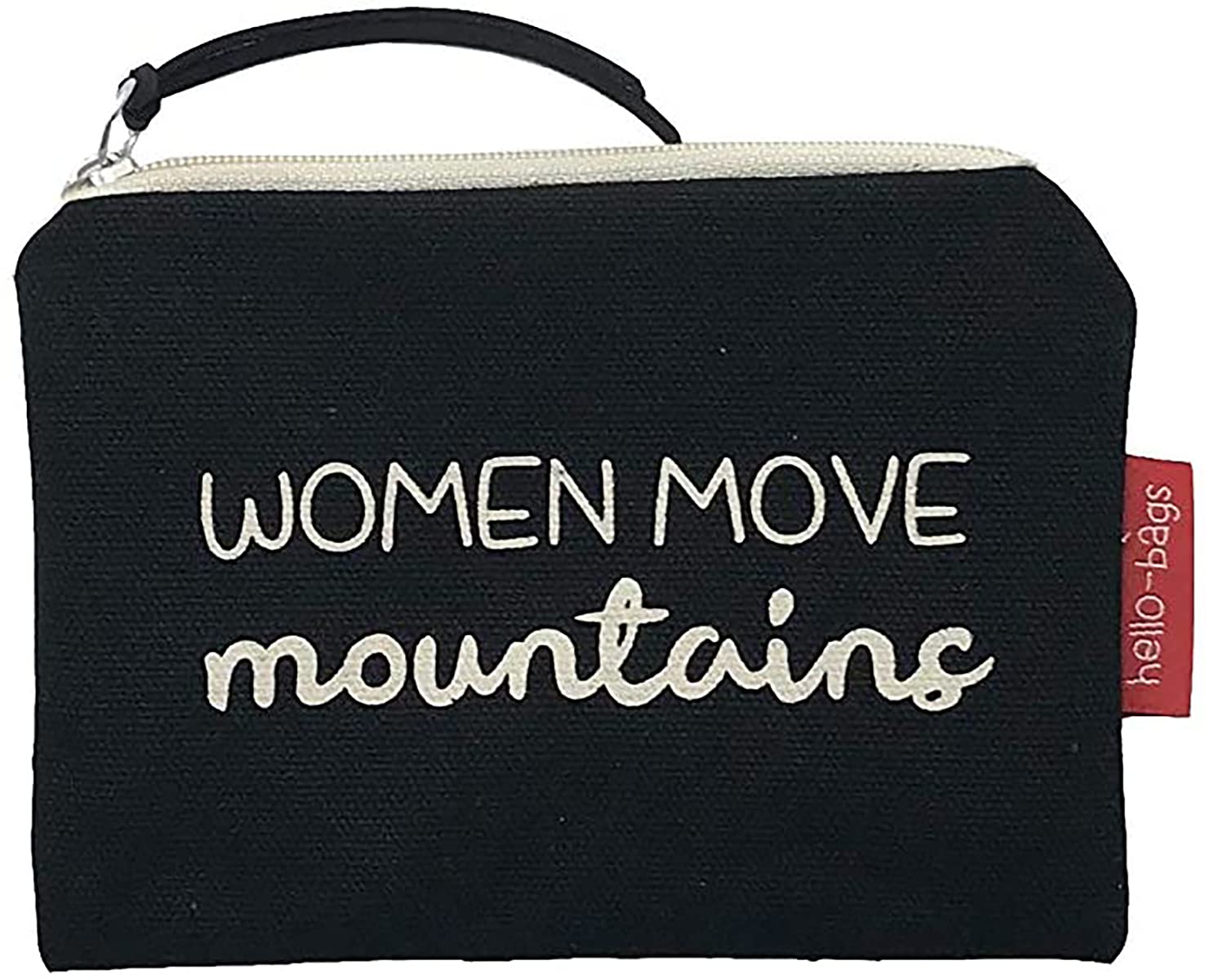 hello-bags. Coin Purse/Small Pouch. Exterior: 100% Cotton. Includes zipper and lining. Packed in a gift kraft envelope. Model: “WOMENMOVE”. Color: Black. Measurements: 14 * 10 cm.