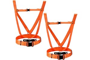 Berlune 2 Pcs Deer Drag Harness Chest Dual Harness Cross Body Sled Pulling Straps Orange Adjustable High Strength Webbing with Deer Tow Rope Deer Hunting Equipment for Elk Turkeys Game Animals