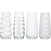 MIKASA Cheers Stemless Flute Glasses, Crystal Wine Glasses, Silver Design, 230ml, Set of 4