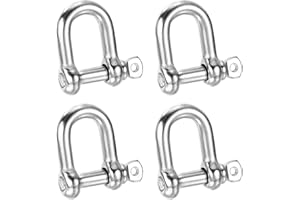 PATIKIL Screw Pin Shackle M8 5/16" 705lbs, 4 Pack 304 Stainless Steel D Ring Shackle for Chains Wire Rope Outdoor, Silver