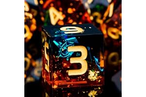 ARUOHHA DND Resin Dice Set 7Pcs Handmade Glitter Inclusions Sharp Edge Dice, Dungeons and Dragons RPG Lightning Polyhedral D&D Dice Set Role Playing Dice with Box Translucent D and D Dice Set