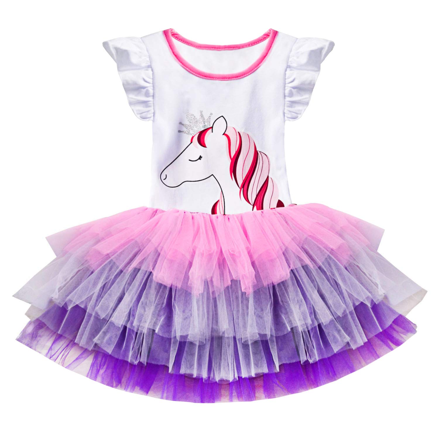 Lito Angels Girls Unicorn Dress Up Costumes Cotton Purple Layer Cup Cake Style Skirt Birthday Party Tulle Ruffle Dress Age 6 Years