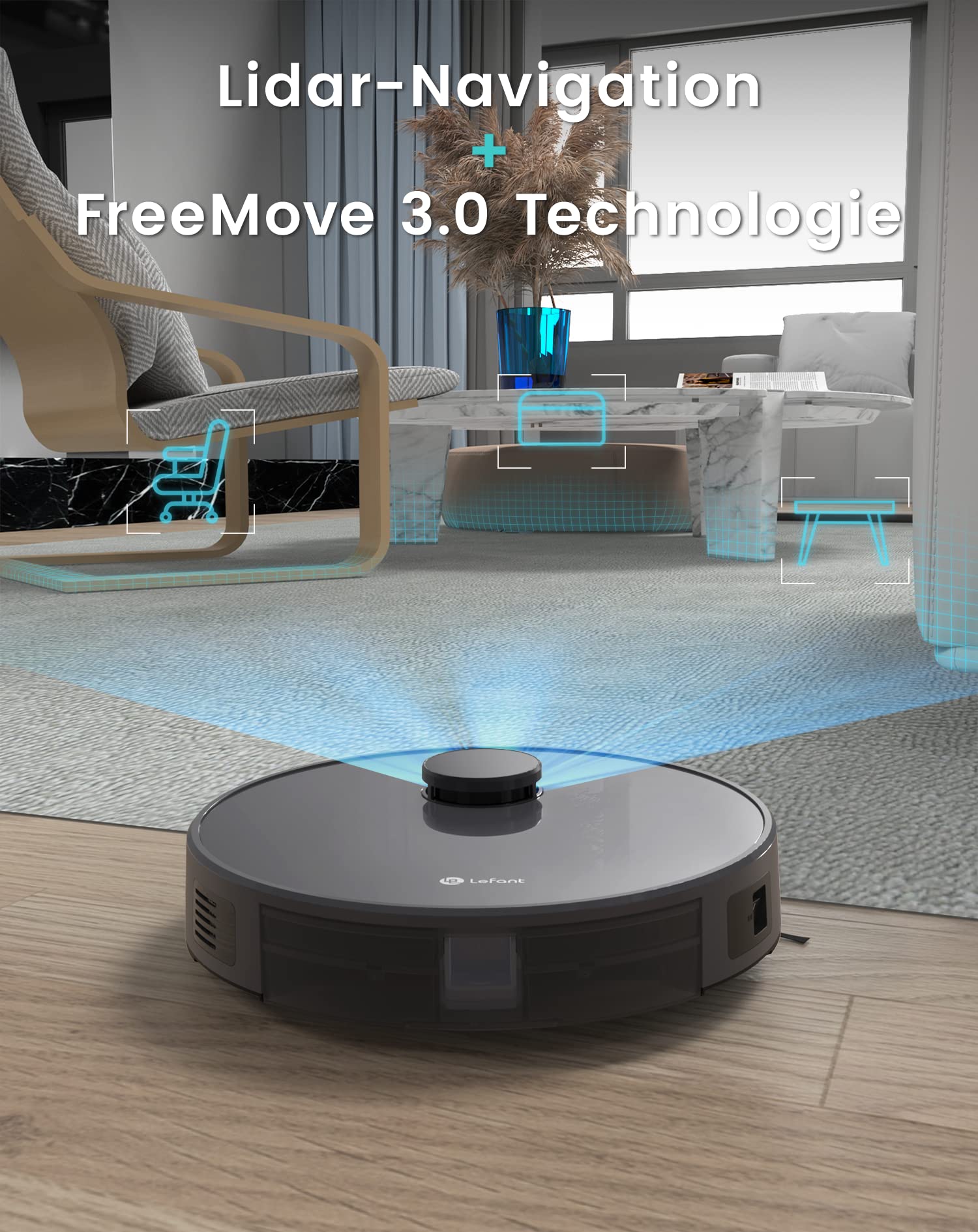 LEFANT Staubsauger Roboter, Saugroboter mit No-Go-Zonen 5500Pa Saugleistung 200min Laufzeit, Mehrstufiges Mapping, Saug und Wischroboter für Tierhaare, Teppiche und Hartböden 3