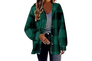 YSBDLQE Plaid Shackets for Women with Hood Plus Size Fleece Winter Jackets Trendy Button Down Cute Fall Shirts