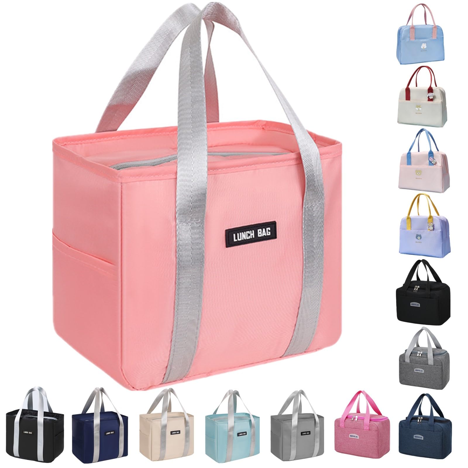 WUWYOUWL Lunch Bag, Cute Carton Insulated Lunch Box, Reusable Lunch Cooler Bags Waterproof Lunchbag Foldable Lunch Bag for Women, Men, Kids and Students Travel Picnic School (Pink-1)