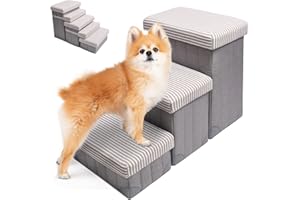 GJEASE Foldable Pet Dog Step Stairs,Dog Steps for High Bed and Couch,Portable Stairs for Pets,Pet Storage Stepper for a Puppy, Small or Medium Pet,Can Hold up to 150lbs