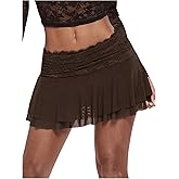 RoseSeek Women's Lace Mesh Y2K Going Out Skirts Layered Ruched Ruffle Low Waist Mini Skirt Coquette Streetwear Skirt Skort