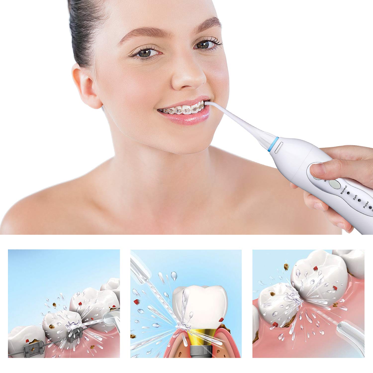 ACTOPP Portable Water Dental Flosser Waterproof Oral Irrigator 3 Modes 160ml Water Tank with 3 Jet Tips Rechargeable Cordless Water Flosser Ideal for Kids Adults Braces in Home and Travel