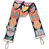 Snycler Wide Purse Straps Crochet Flower Replacement Crossbody for Handbag Adjustable 33-53inch Embroidery Knit Guitar Shoulder Strap (boho2-black)