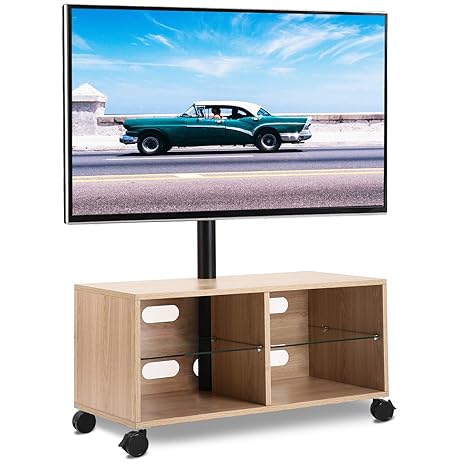 Rfiver Tv Stand Cabinet With Swivel Mounting Bracket And Rolling