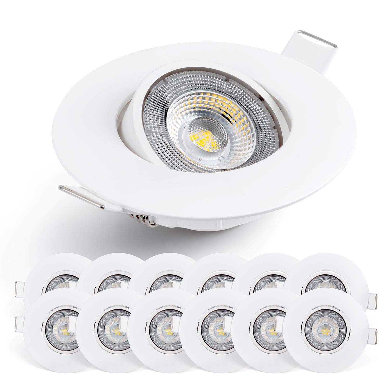 EMOS LED Spot Lights Ceiling Round 5W / 450lm, 4000K Neutral White | 50° Tilt Swivel Recessed Ceiling Lights, Ultra Slim | Pack of 12 Recessed LED Downlights for Ceiling, Mains Powered, White