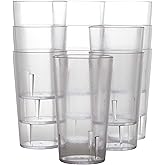 Restaurant Grade, BPA-Free 12oz Clear Plastic Cups 12pk. Super Durable, Break Resistant Drinking Glasses for Cafe, Party, Catering. Reusable, Stackable Tumblers with Textured Grip Design