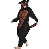 Dodheah Unisex Raccoon Pajamas Adult Halloween Costume Animal Cosplay Outfit Novelty Jumpsuit Cozy One-Piece Homewear
