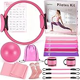 Leychves Home Pilates Essentials Kit for Women, Magic Circle Pilates Equipment Ring and Ball Set, 6 Resistance Bands Workout Guide for 28 Day Pilates Essential Challenge Starter Kit for Beginners