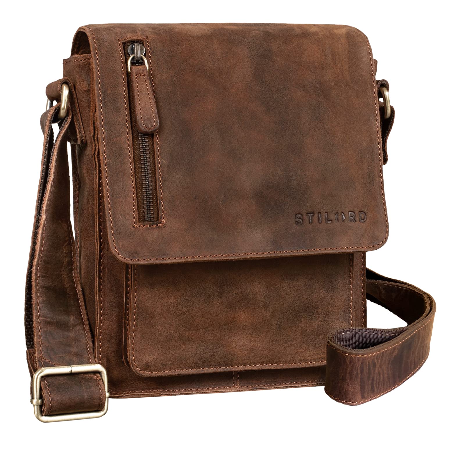 STILORD "Finn" Small Shoulder Bag for Men Vintage Cross Body Bag Suitable for 8.4 inch Tablets Satchel Genuine Leather Colour:aneto - Brown