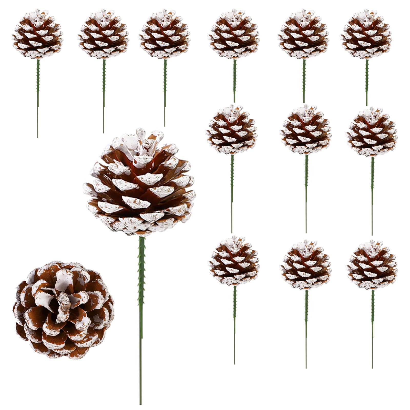 Christmas Natural ​Pine Cones, Snow Tipped Natural Pine Cone, Christmas Tree Decoration Sticks for Craft Garland Xmas Tree Decorations Wreath Ornaments 20Pcs