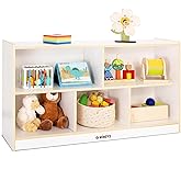 Toy Storage Organizer for Kids, 5-Compartment Wooden Storage Cabinet, Children Bookcase and Montessori Bookshelf, Book Shelf for Kids Room, Playroom, Living Room, Nursery, Classroom 24'' H(White)