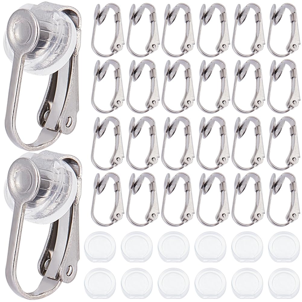 SOFPLATE 1 Box 40Pcs Silver Earring Converter Clip on Earrings Converter Stainless Steel Earring Clips with Comfort Plastic Pads Clip Earring Findings for jewellery Making Supplies DIY Craft Beginner