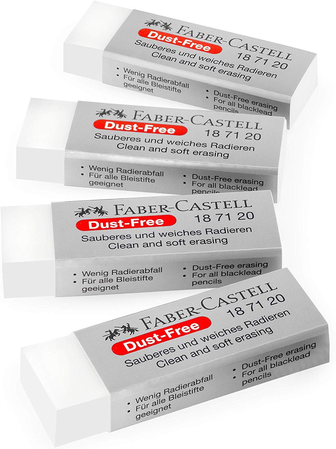 Faber-Castell Dust-Free Comfort Edge Eraser Rubbers - White - Pack of 4