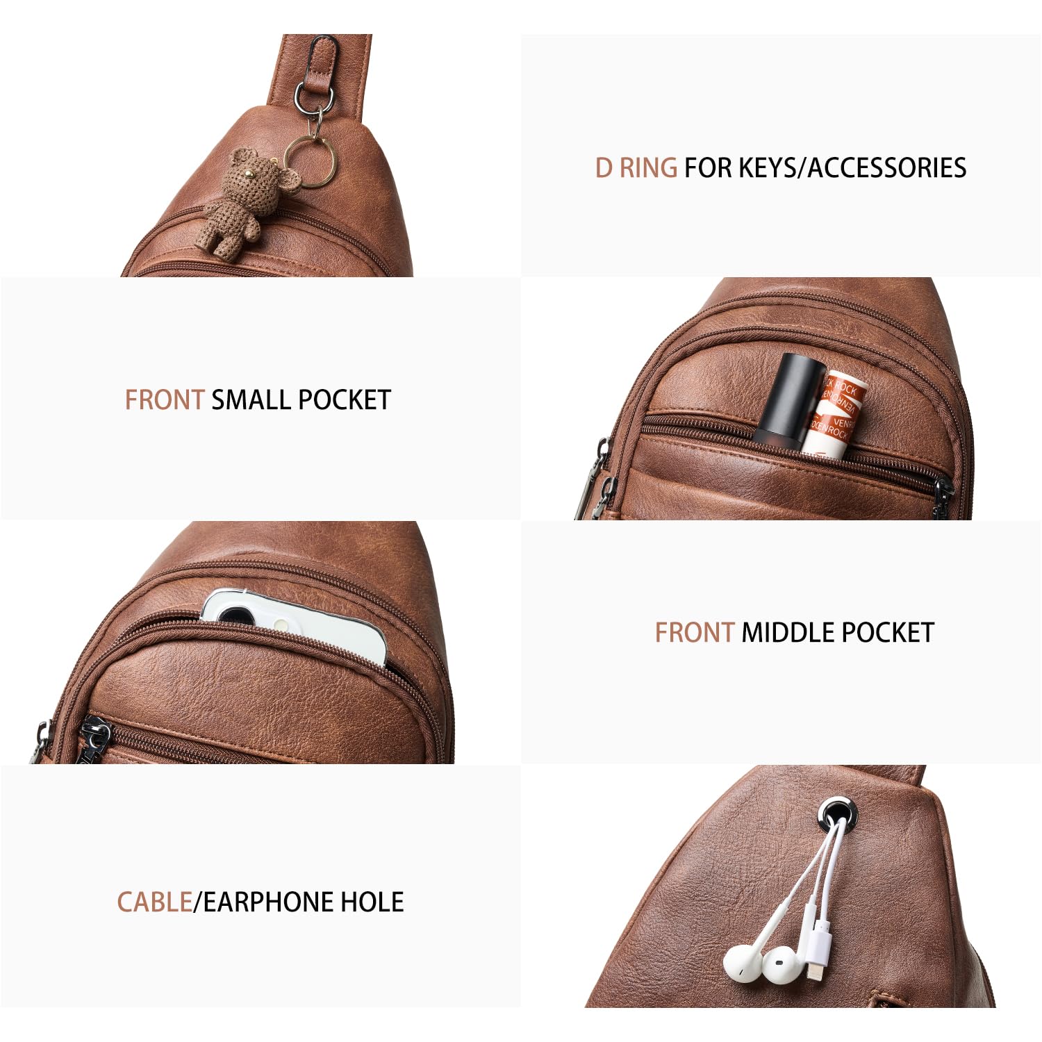 Leresas Sling Bag for Women Crossbody Bags Fanny Packs Over Shoulder Bag Sling Purse Backpack Vegan Leather Travel Brown