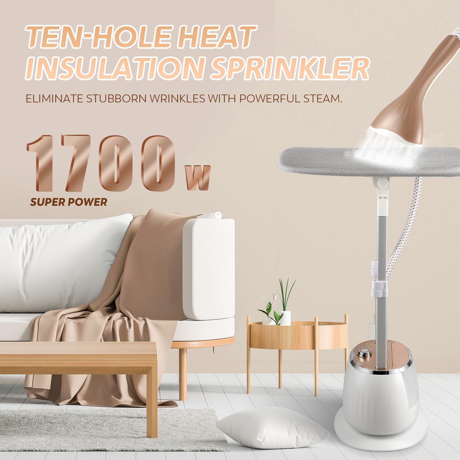 Standing Garment Steamer with 1800w Power, 54 fl.oz Water Tank for 1-Hour Continuous Steaming, 10-Level Steam Adjustment for Flat Hanging & Diagonal Ironing