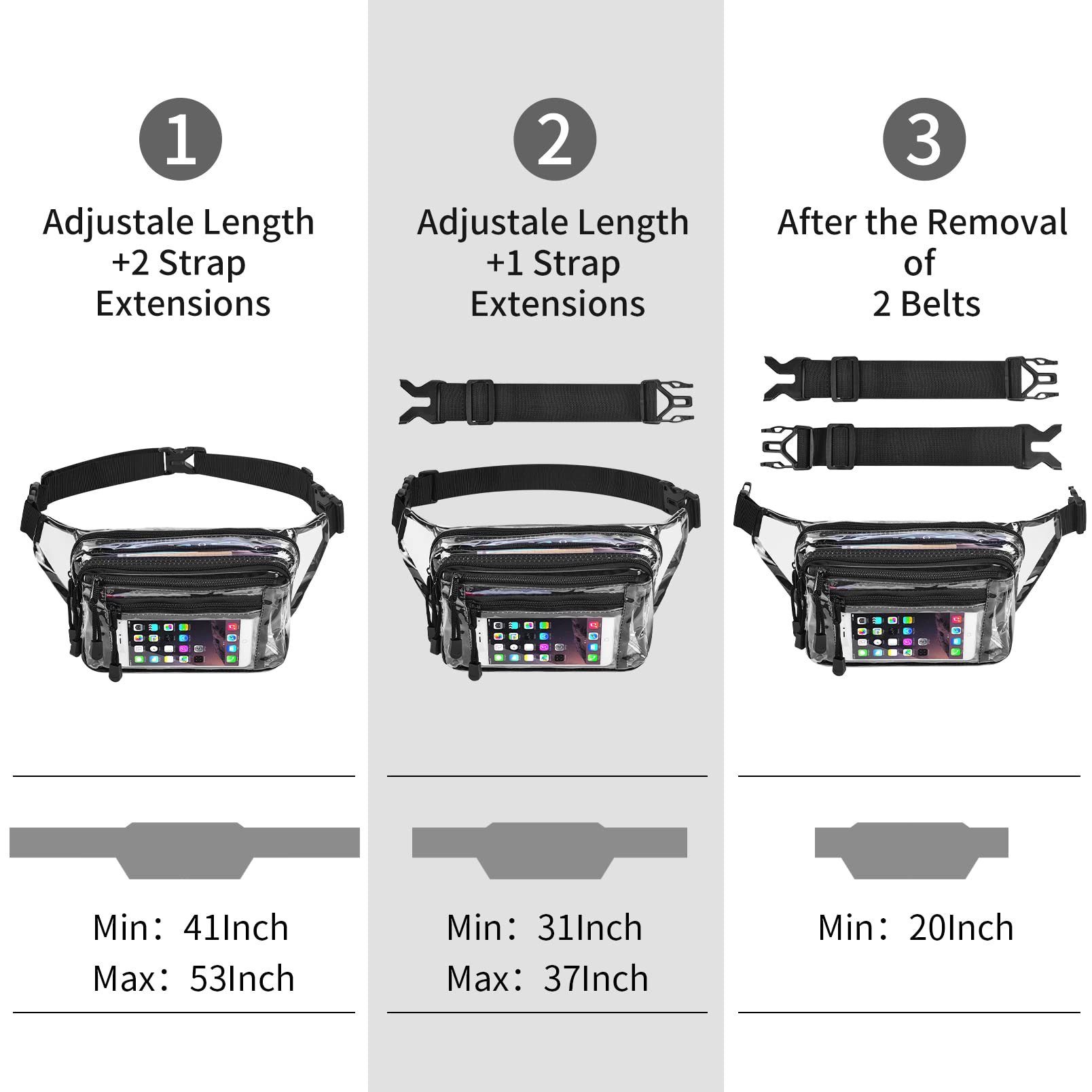 USPECLARE Clear Bag Stadium Approved Large Clear Fanny Pack for Women for Work,Multi-purpose Waist Bag for Travel & Sporting Event