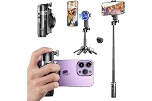 ANDYGO Selfie Stick for iPhone, Mini Tripod for MagSafe, Portable 4-in-1 Phone Tripod Stand with Remote & Cold Shoe Mounts, Fit All 4.7" to 7" Phones for Travel Vlog Photography Video Recording