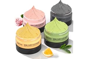 SHVYOG 4 Pcs Clay Facial Mask Gift Set - Turmeric, Vitamin C, Green Tea, Dead Sea Mud, and Rose Clay for Deep Cleansing, Moisturizing, and Refining Pores - 240g